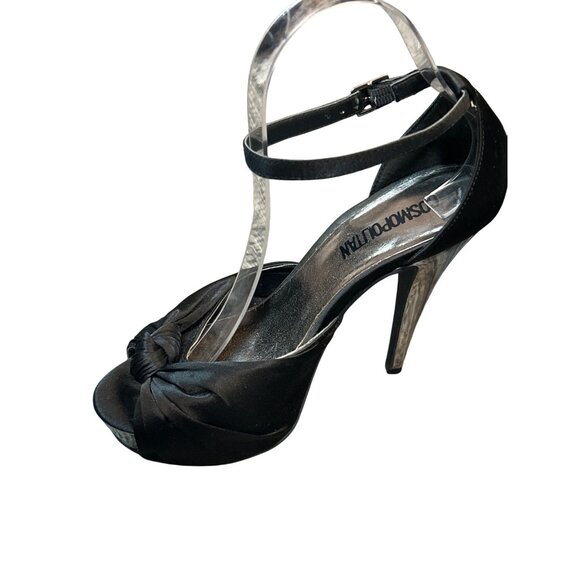 COSMOPOLITAN Womens Black Satin Ankle Strap Peep Toe 5" Heels 7.5 Chic - Picture 2 of 8